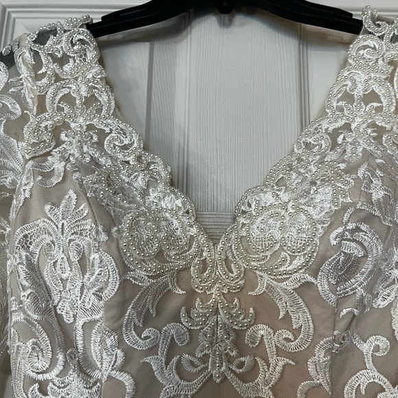 Elegant & exquisite lace mermaid dress with plunging
v neckline & faux pearls. - Picture 9 of 15